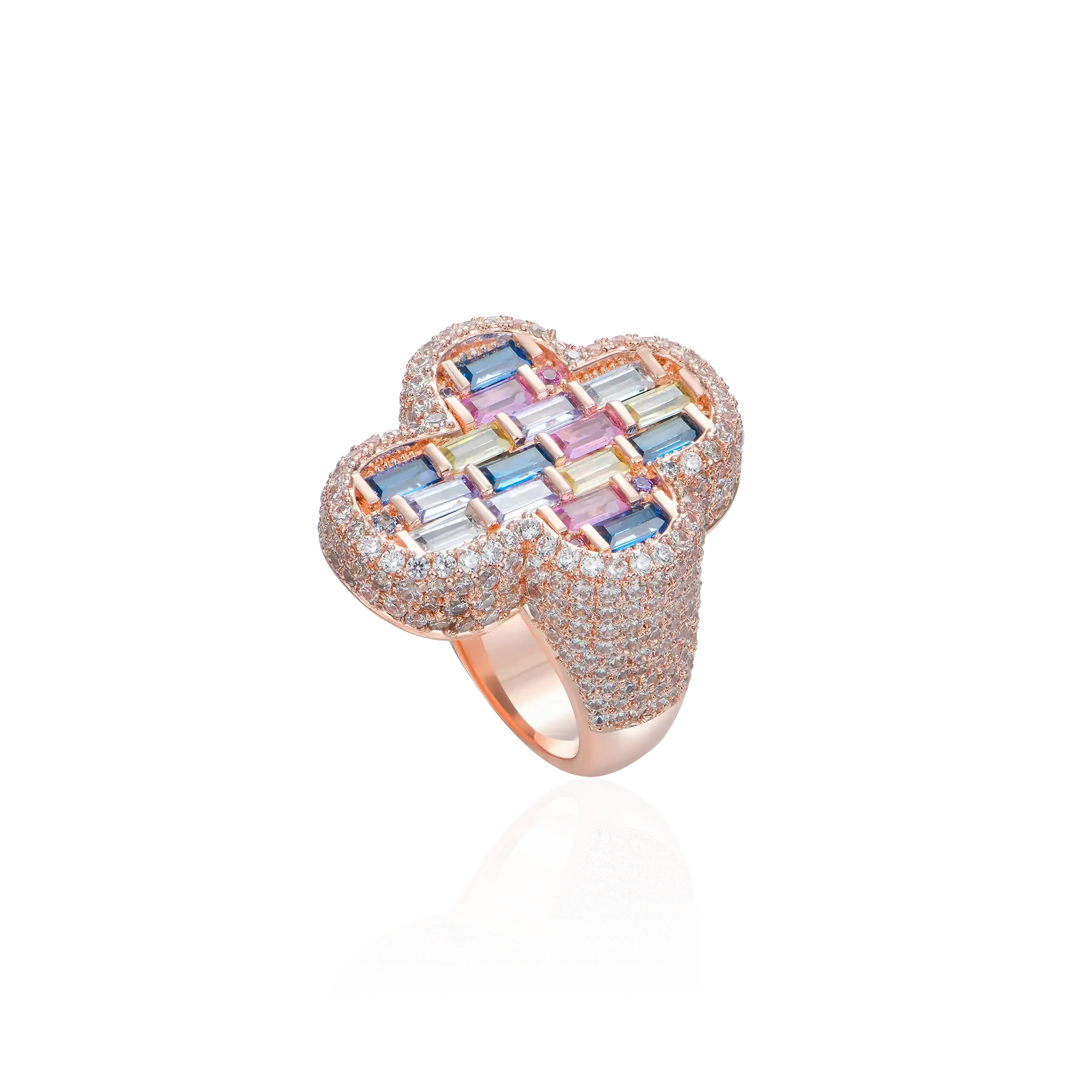 Women's Iced Vitraux Vintage Rose Window Cross Ring