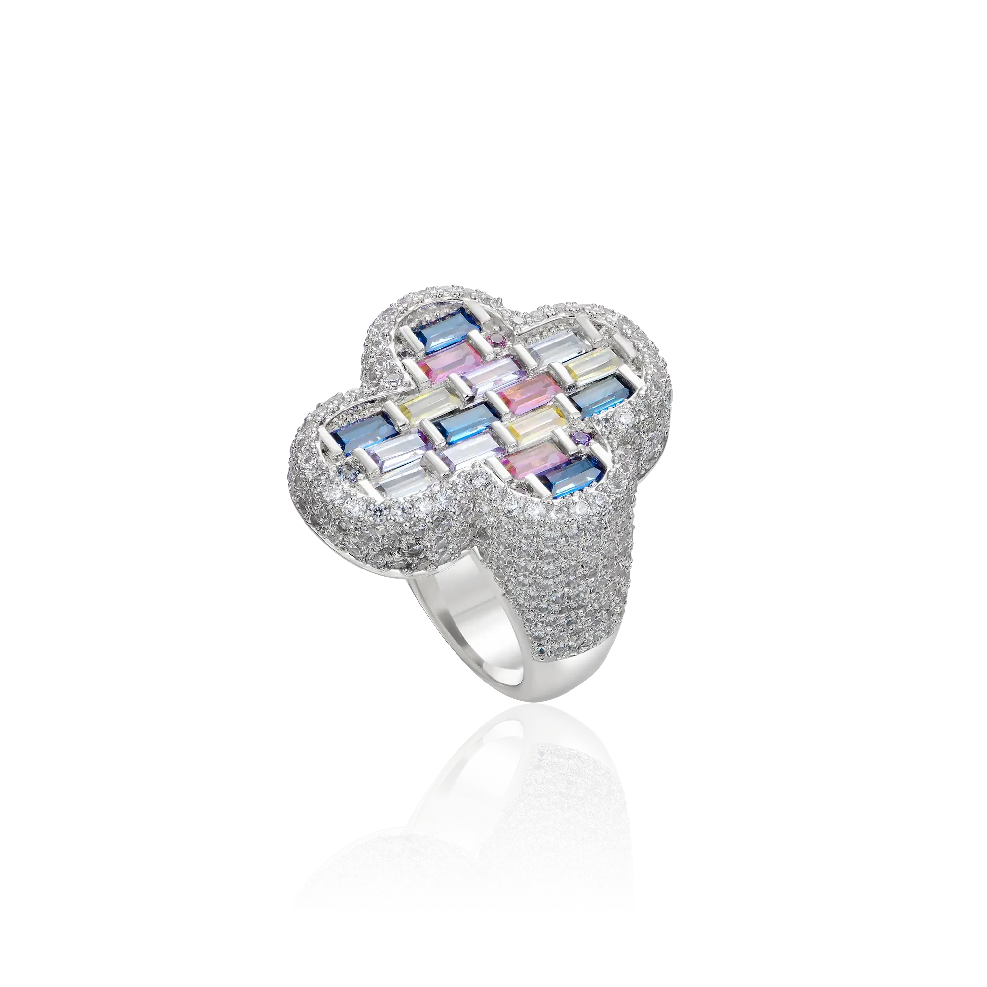 Women's Iced Vitraux Vintage Rose Window Cross Ring