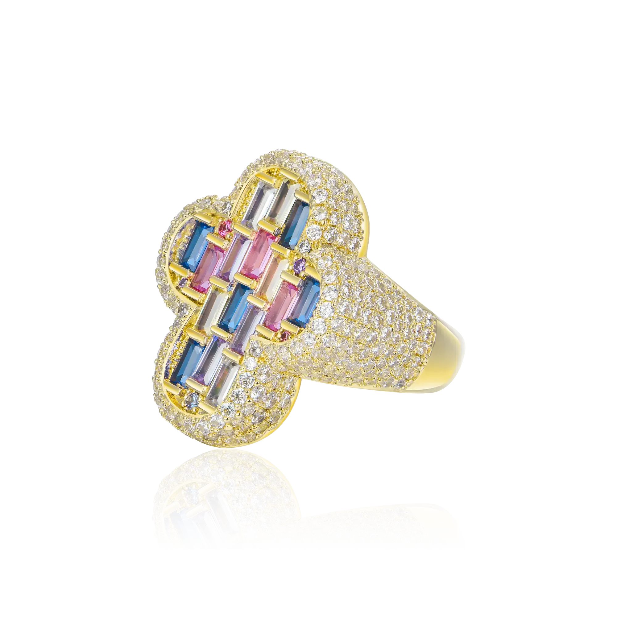 Women's Iced Vitraux Vintage Rose Window Cross Ring