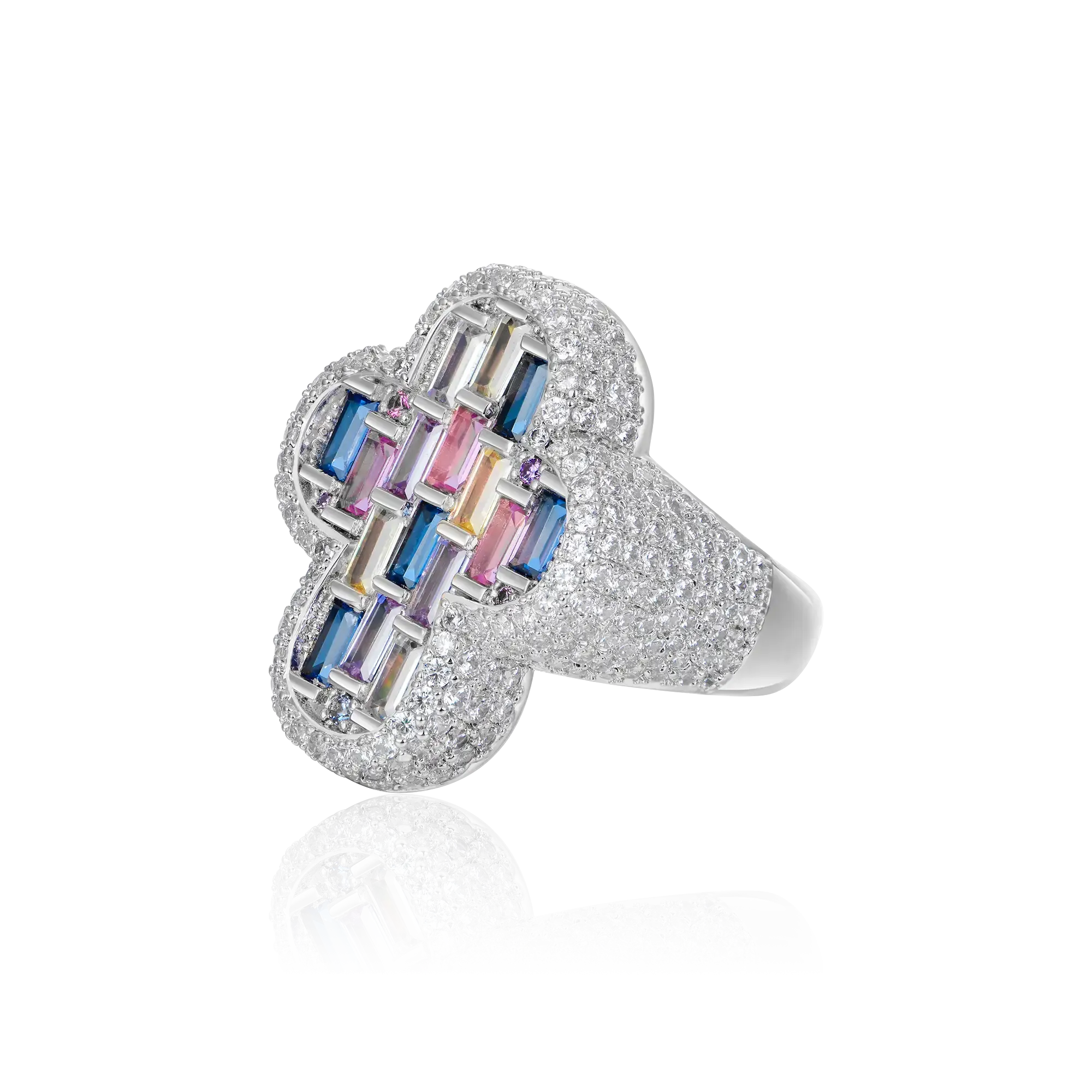Women's Iced Vitraux Vintage Rose Window Cross Ring