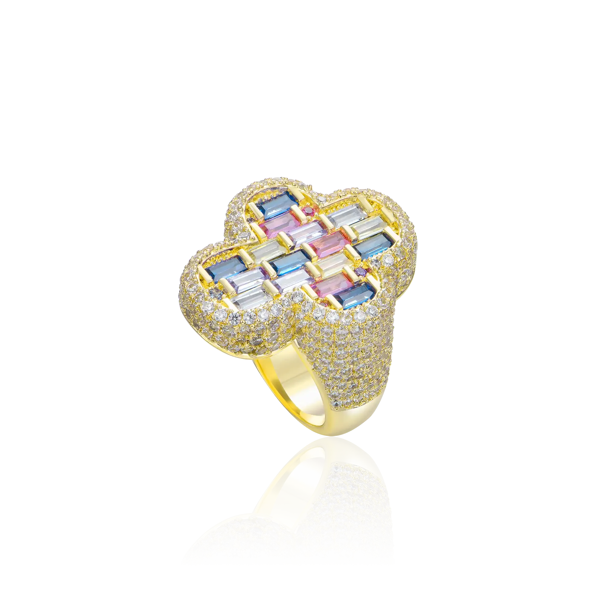 Women's Iced Vitraux Vintage Rose Window Cross Ring