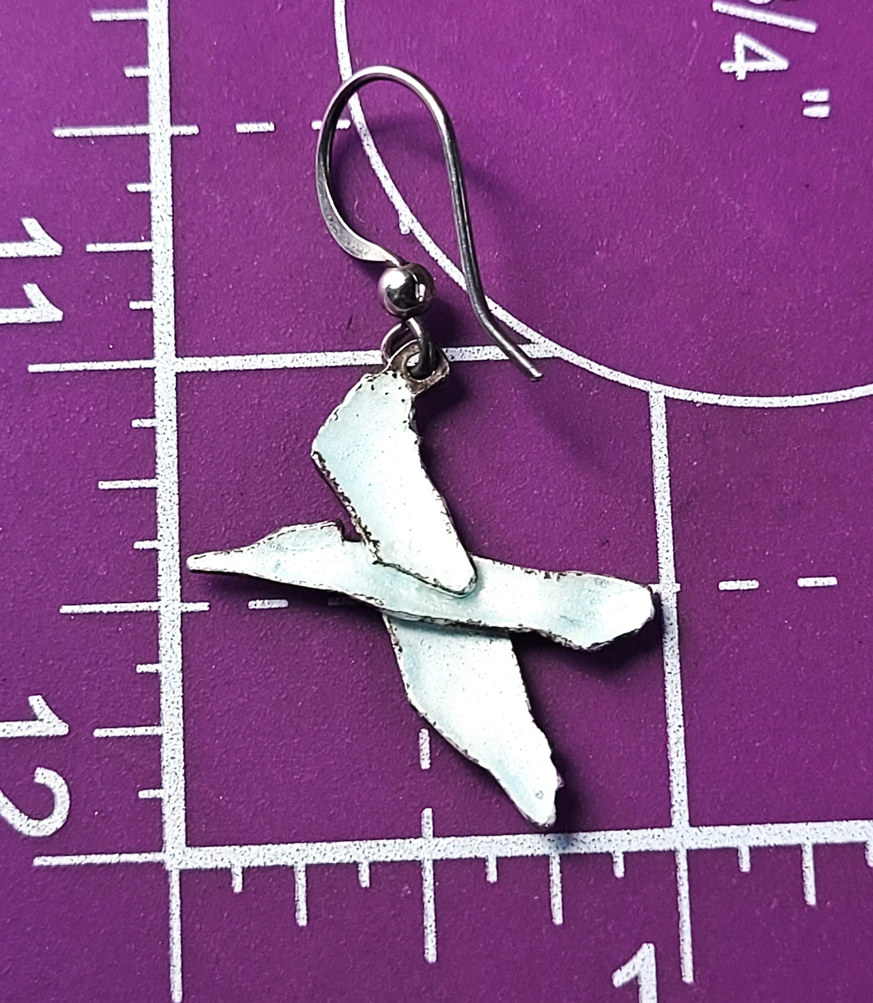 Woodpecker Cloisonne black and white bird enamel sterling silver drop earrings