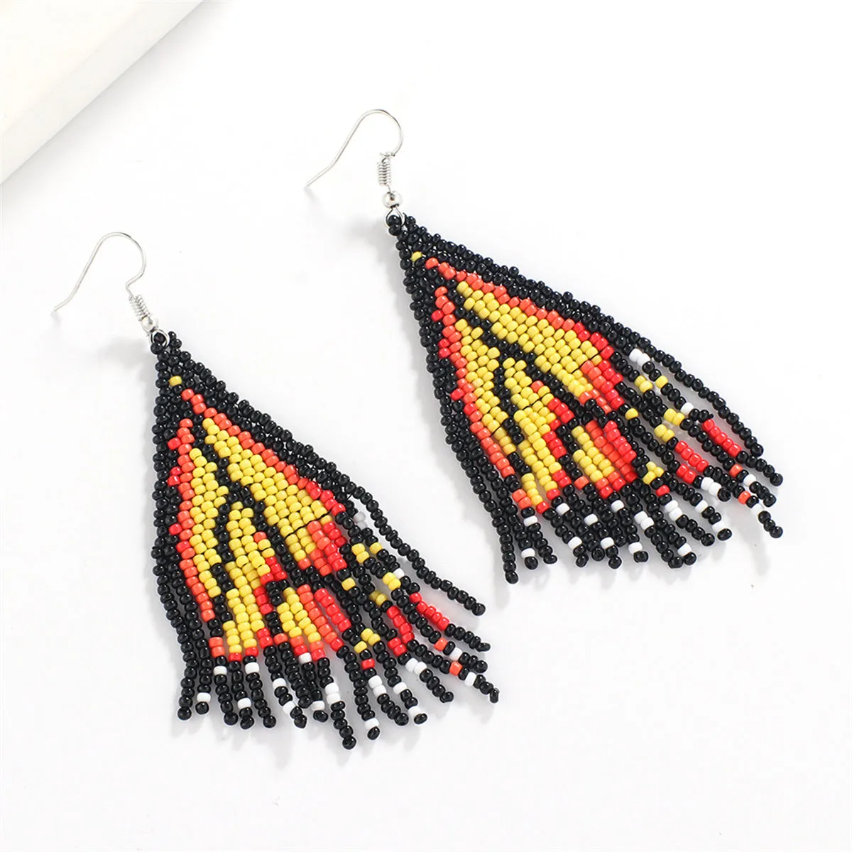 Yellow & Black Howlite Butterfly Tassel Drop Earrings