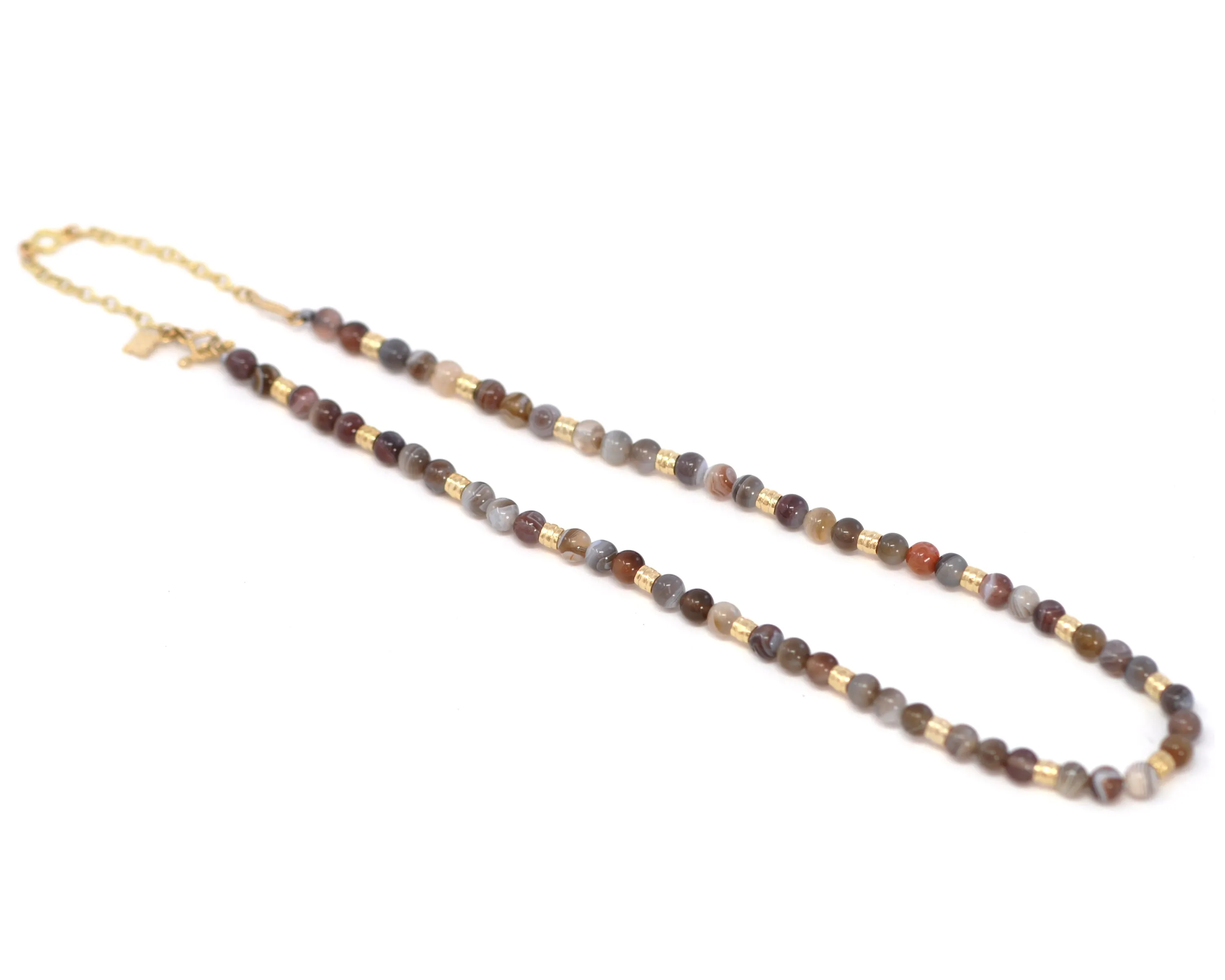 Yellow Gold Botswana Agate Beaded Necklace
