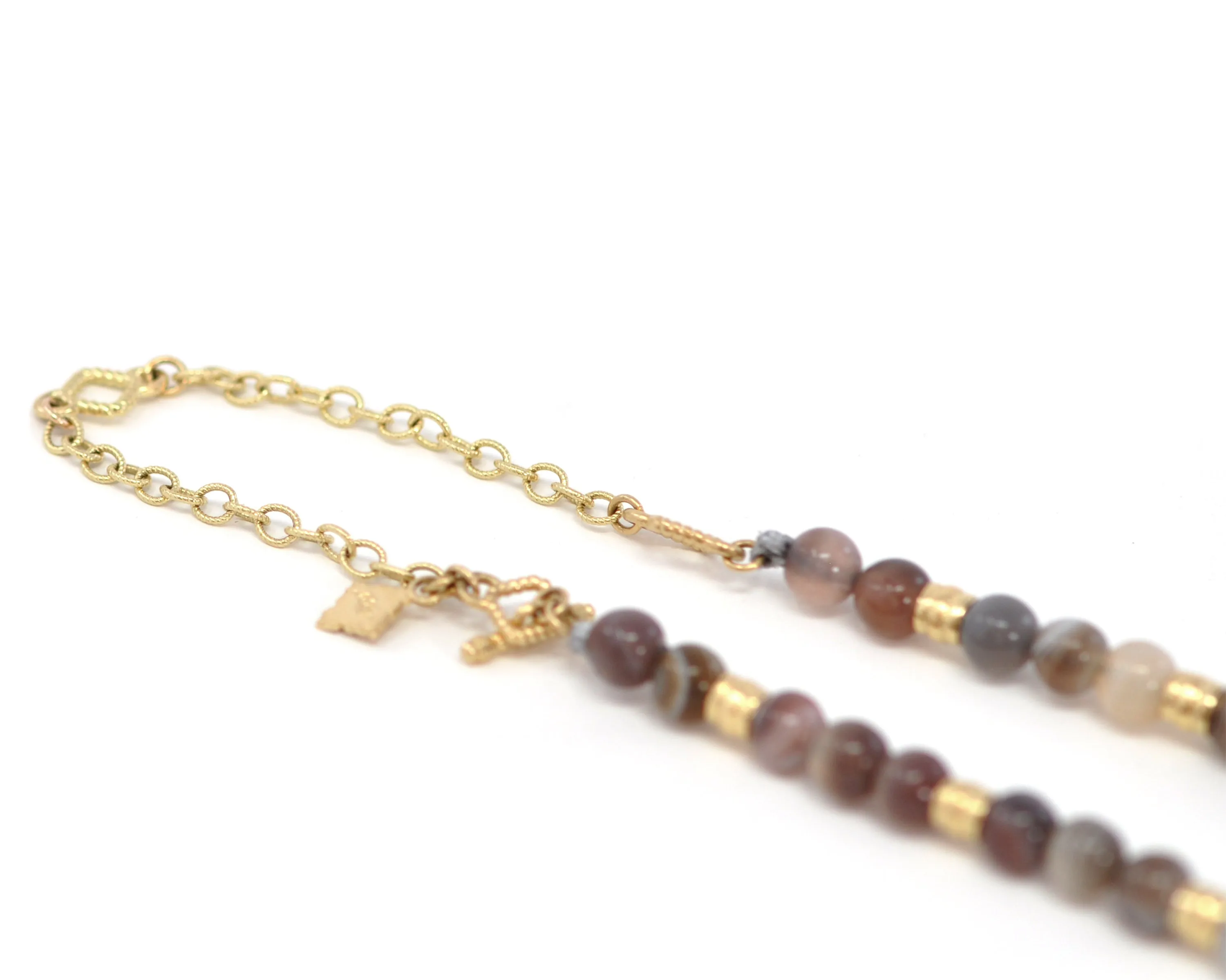Yellow Gold Botswana Agate Beaded Necklace