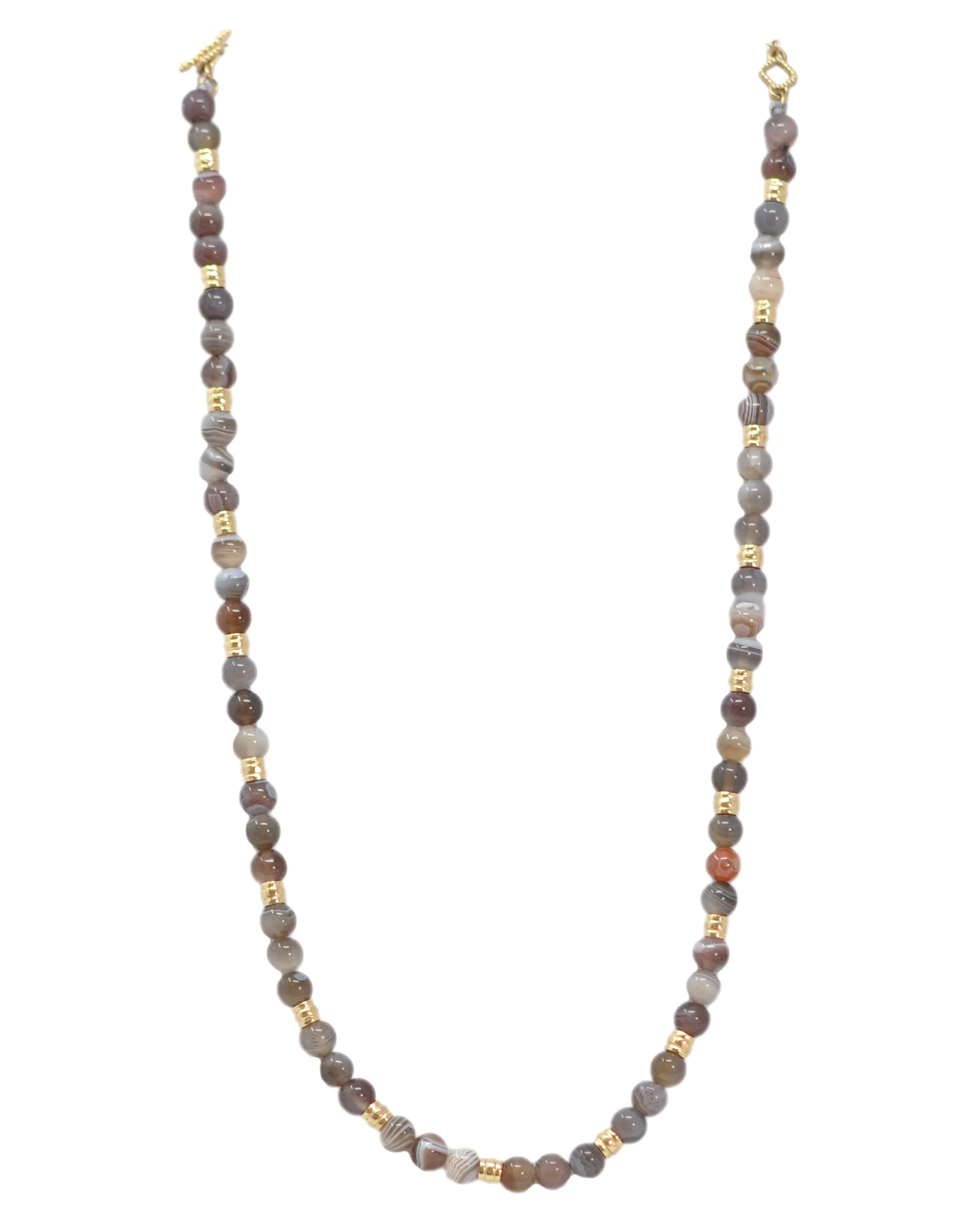 Yellow Gold Botswana Agate Beaded Necklace
