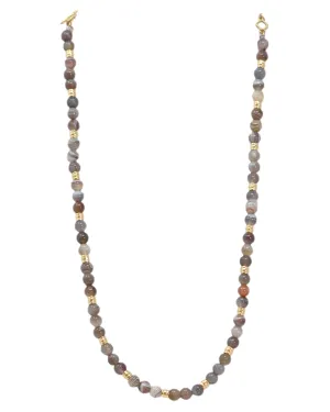 Yellow Gold Botswana Agate Beaded Necklace