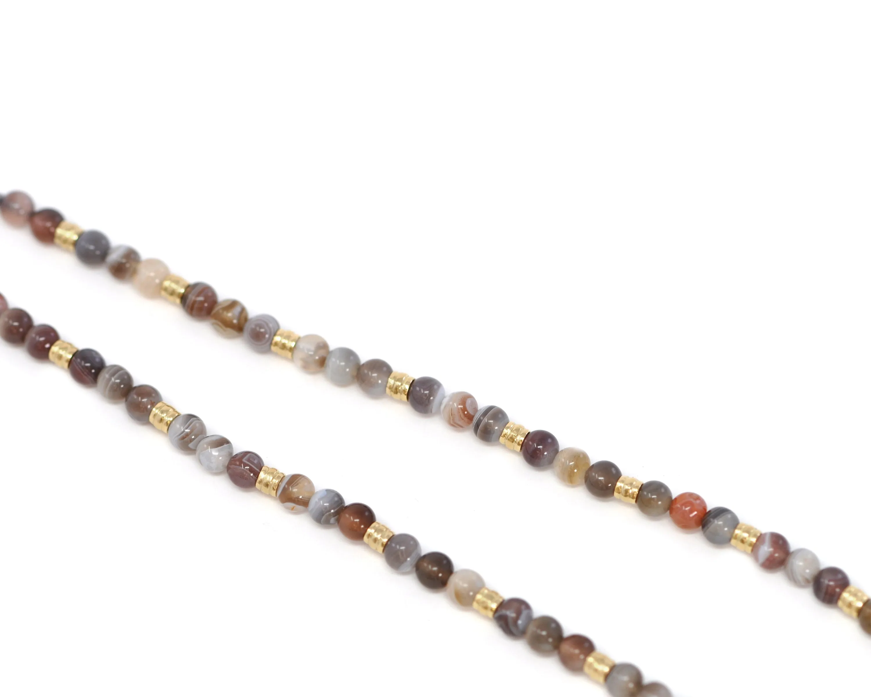 Yellow Gold Botswana Agate Beaded Necklace