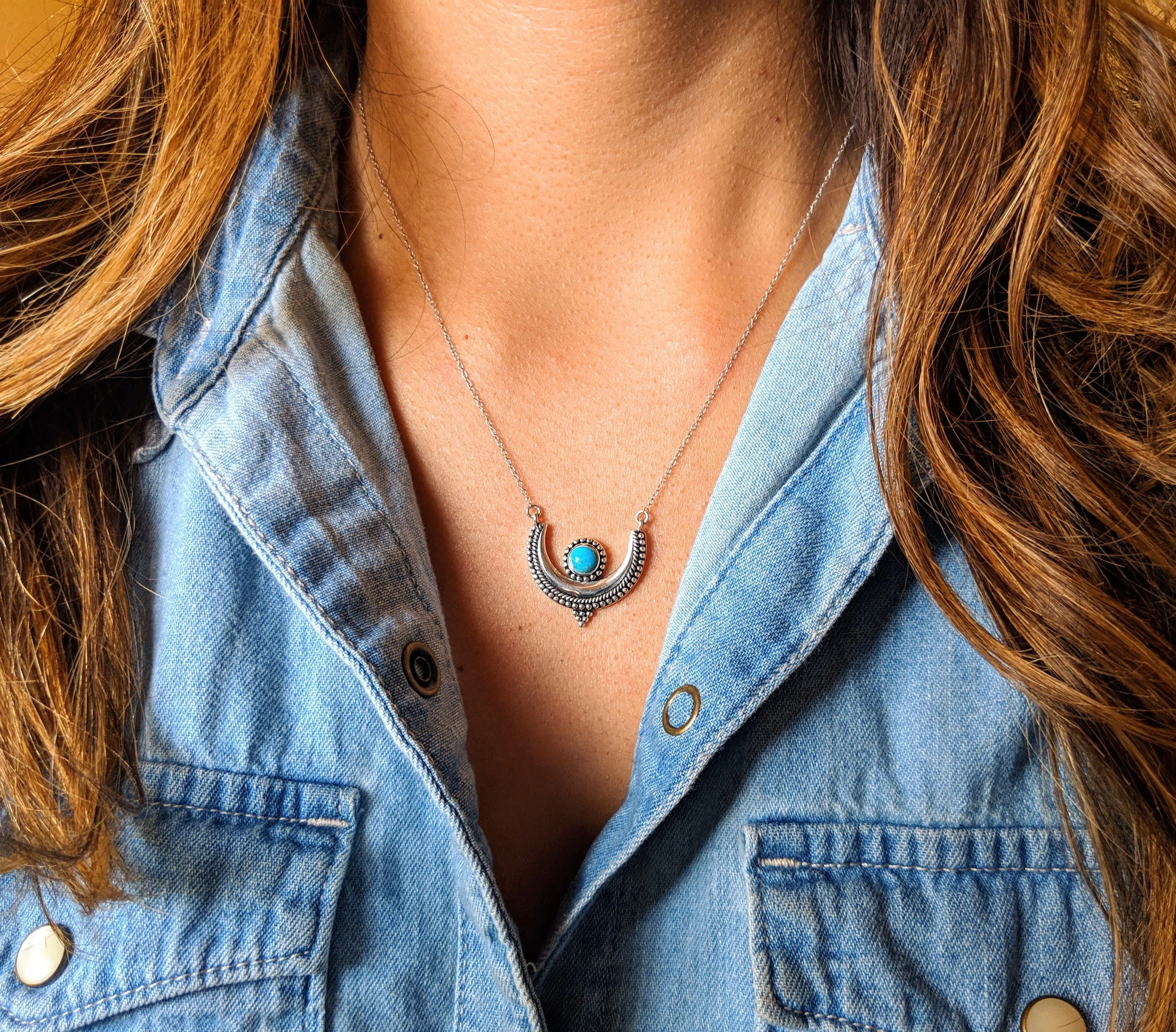 Yoko Turquoise Crescent Moon Necklace