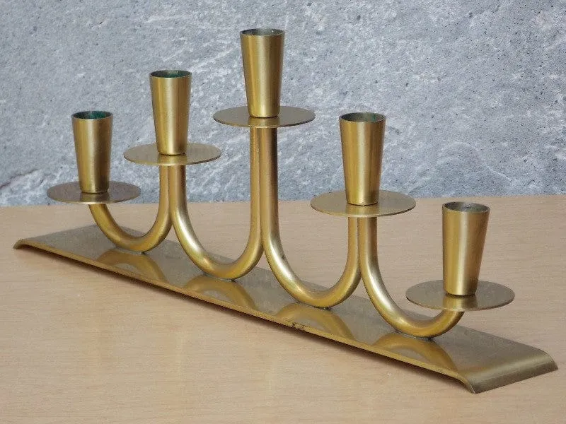 Ystad Metall Solid Brass 5 Candle Centerpiece Candelabra